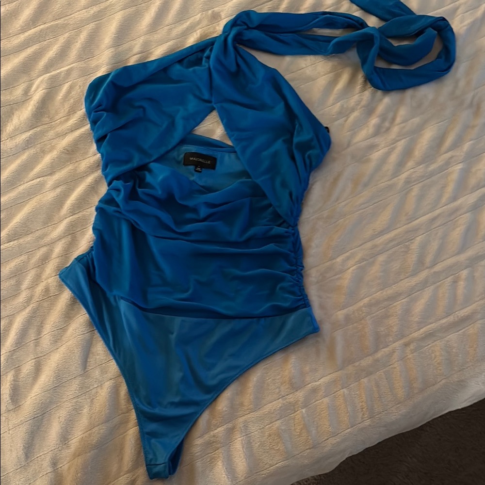 MAJORELLE Blue Bodysuit Asymmetrical Design
